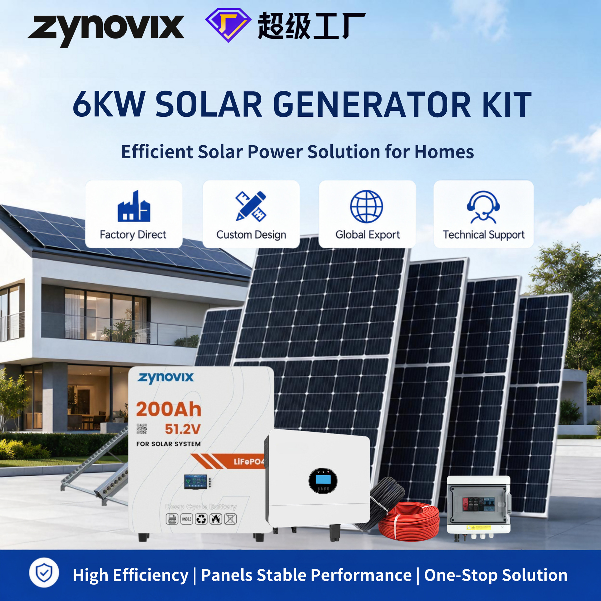 6Kw Solar Generator Solar Power Storage Hybrid Inverter Pv Kit