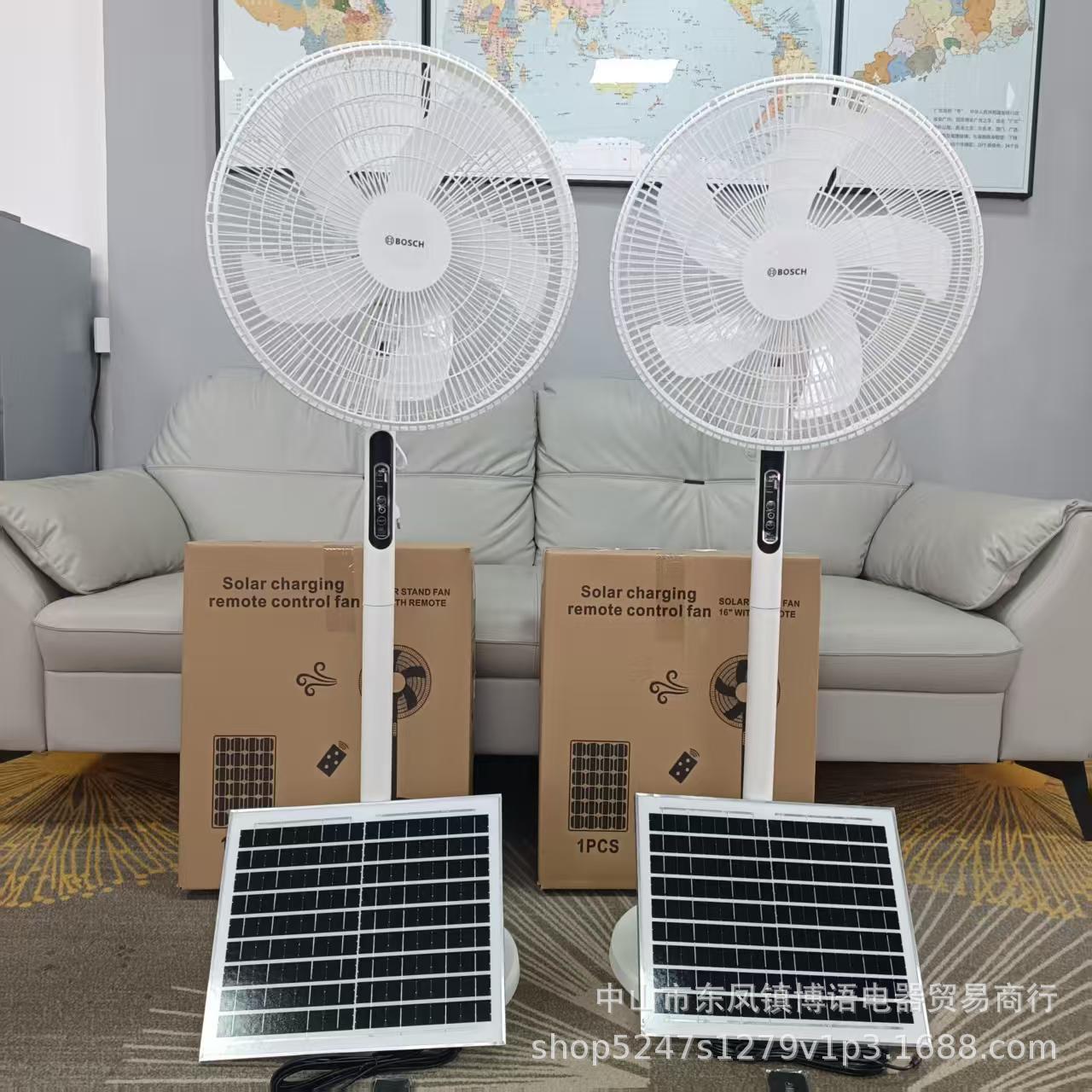 Floor Fan with Solar Power Remote Control, 16inch Electric Fans for Home Use, Strong Wind, Timer, Smart Charging, Long Battery Life Fan