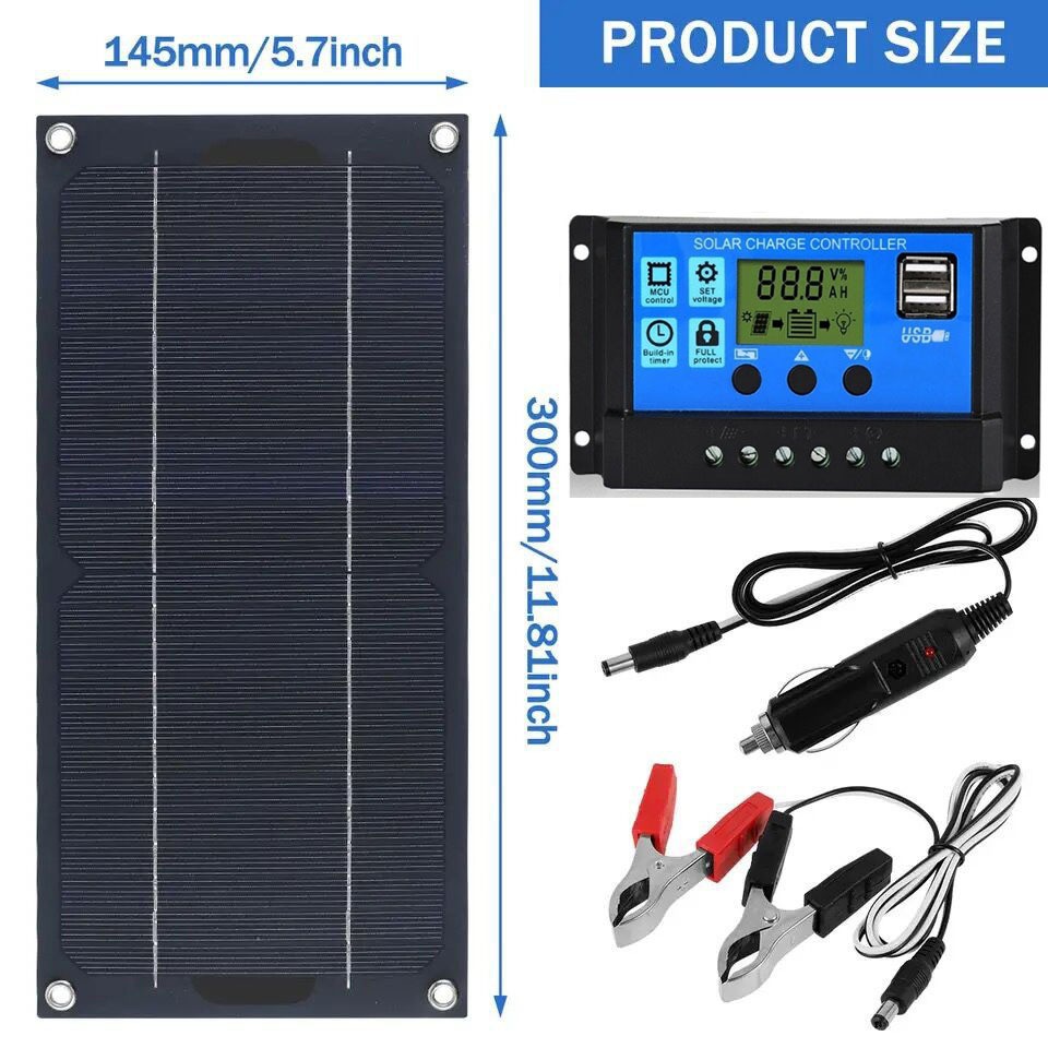 6W60W600W Monocrystalline Solar Panel Kit 6W Charger Controller 10A for Car Rv Large Tent