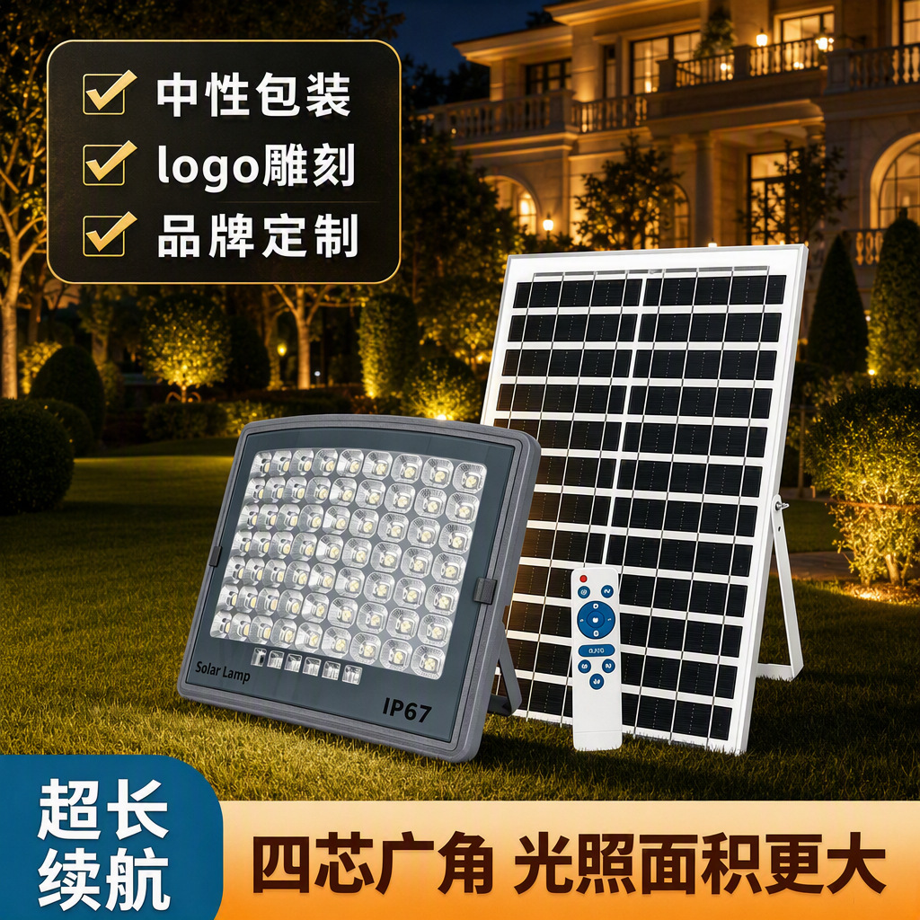 Cross-Border New Product Solar Outdoor Light, Aluminum Shell Curved Surface Lighting Lamp, High-Power Villa Rural Garden Light