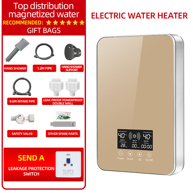 Instant electric water heater, wall-mounted, ultra-thin design for bathroom use, smart temperature control, compact instant water heater