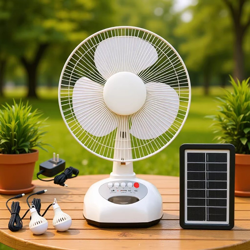 Popular Product in Southeast Asia 12inch Solar-Powered Fan Set Dc6V Led Light Emergency Outdoor Table Fan Cross-Border Battery