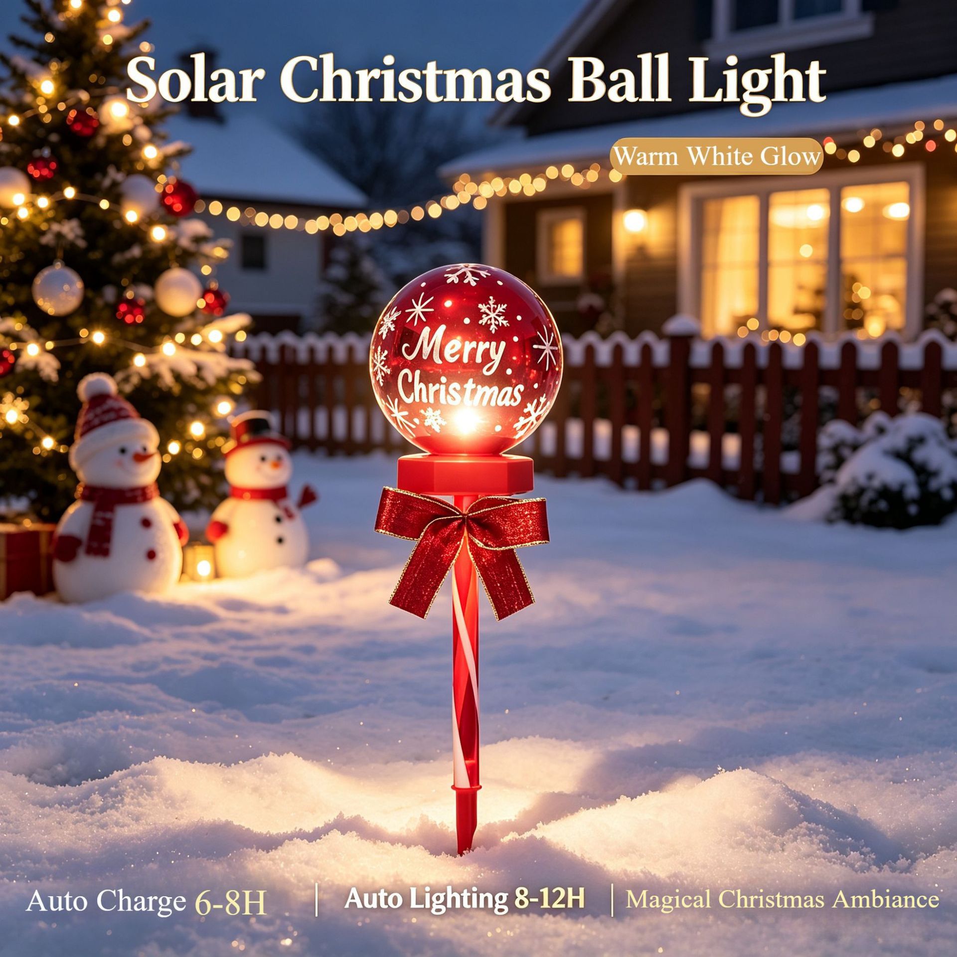 New solar-powered Christmas garden stake lights, snowflake-shaped glowing Christmas balls, outdoor waterproof lawn lights