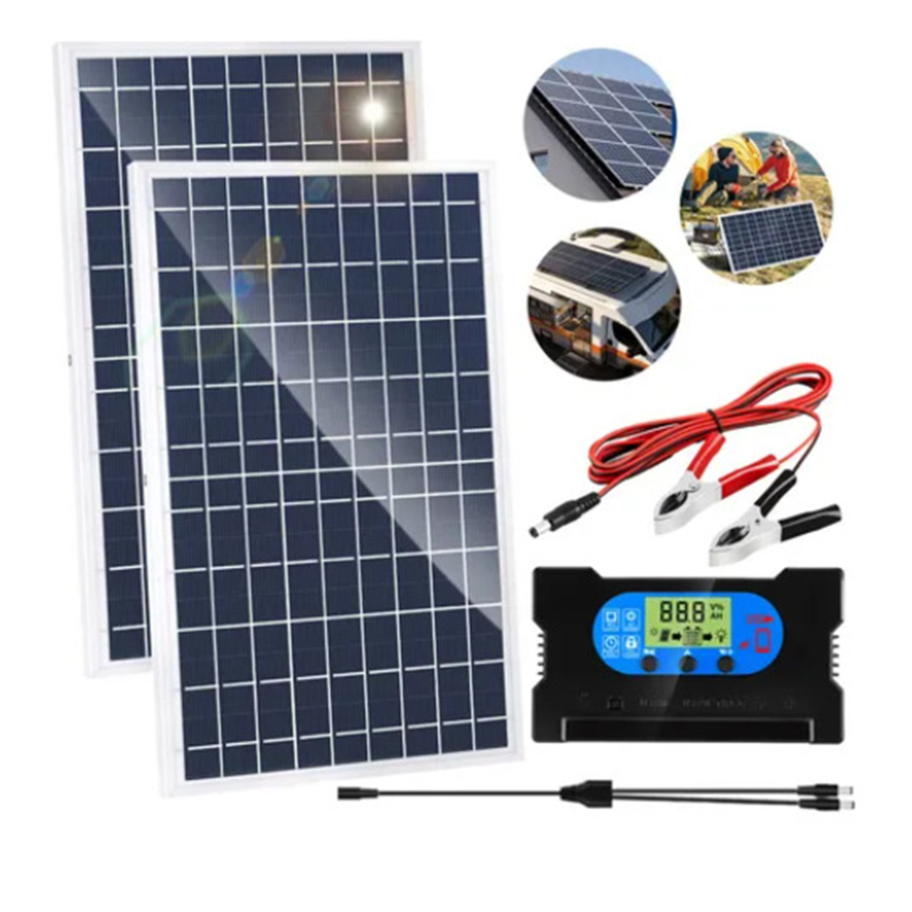 Cross-Border Supply of Solar Photovoltaic Panels for Emergency Use, 10W5V12V Dual-Panel Photovoltaic Power Generation Panel with Controller Set